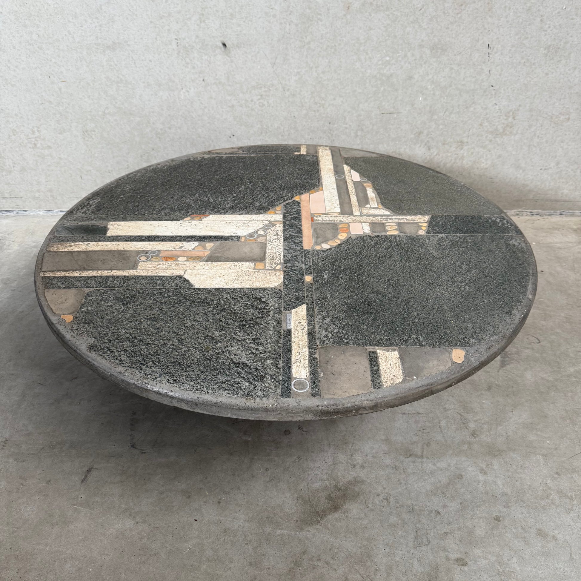 Brutalist Slate Stone Round Coffee Table By Sculptor Paul Kingma