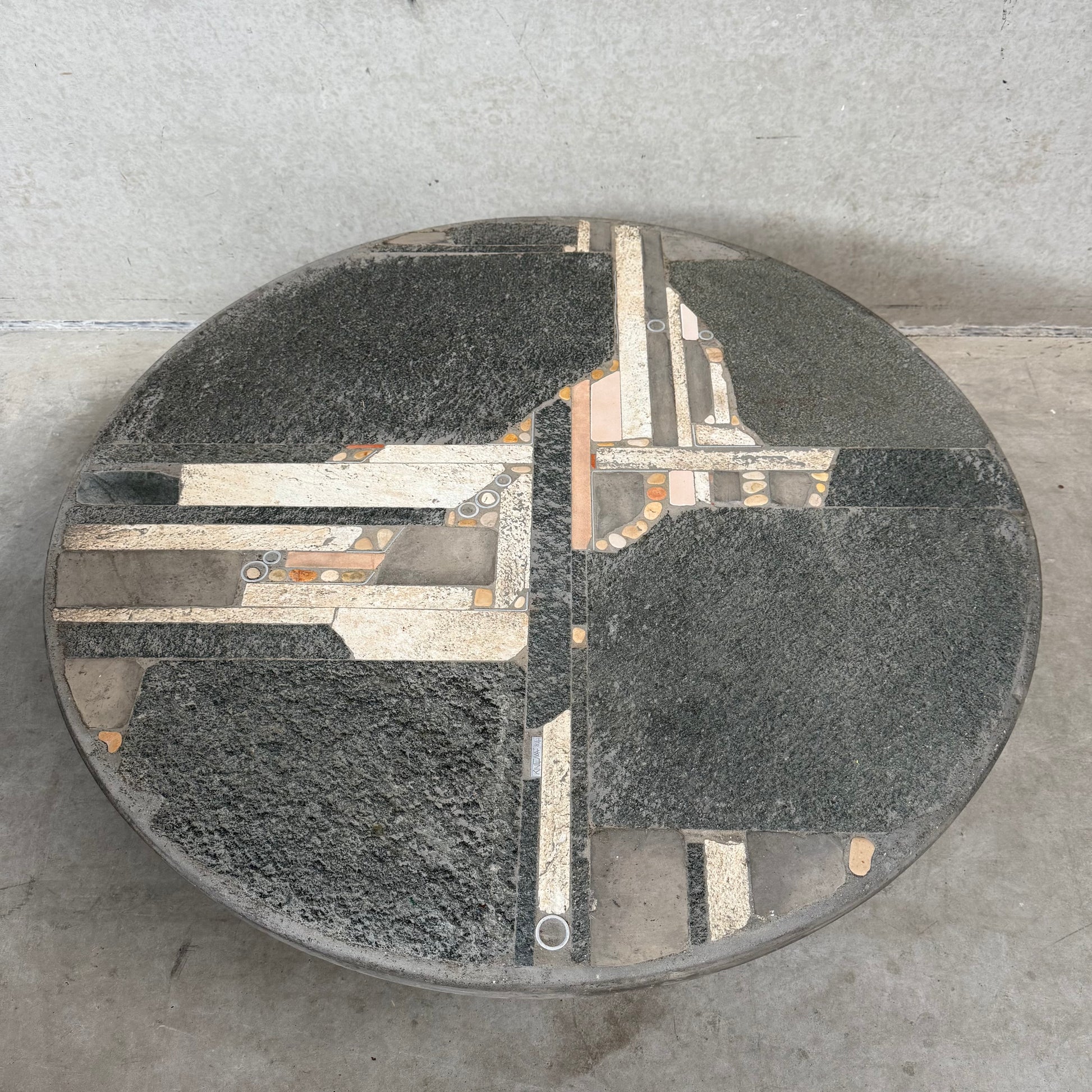 Brutalist Slate Stone Round Coffee Table By Sculptor Paul Kingma