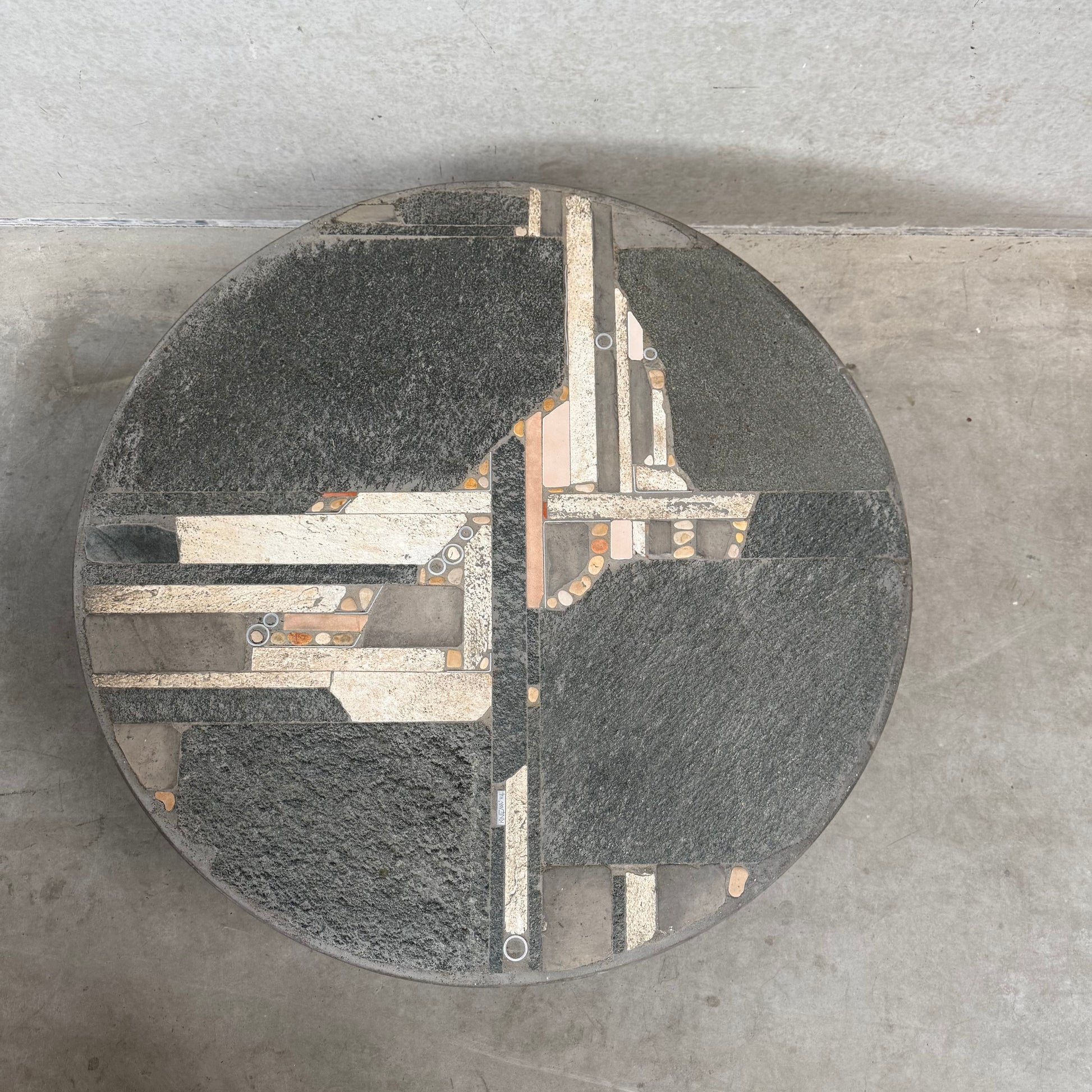 Brutalist Slate Stone Round Coffee Table By Sculptor Paul Kingma