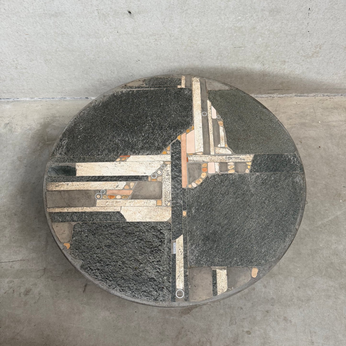 Brutalist Slate Stone Round Coffee Table By Sculptor Paul Kingma