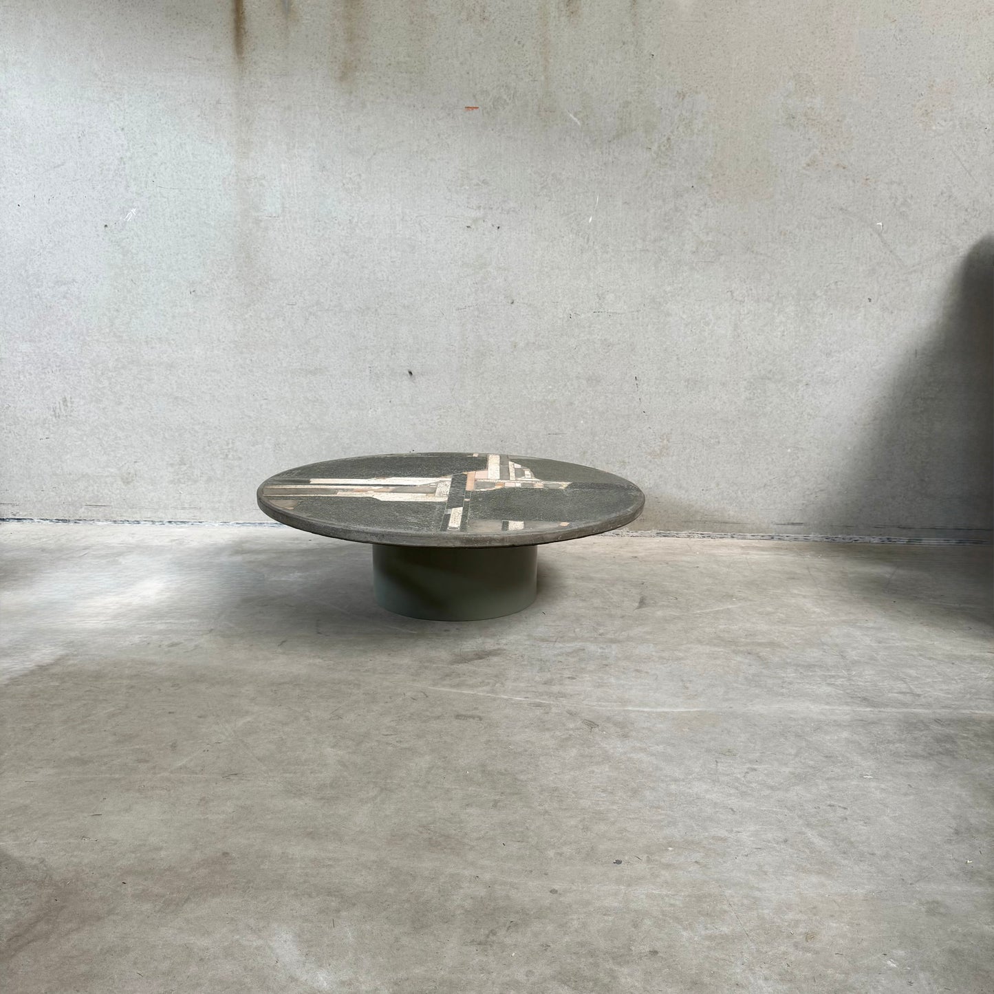 Brutalist Slate Stone Round Coffee Table By Sculptor Paul Kingma