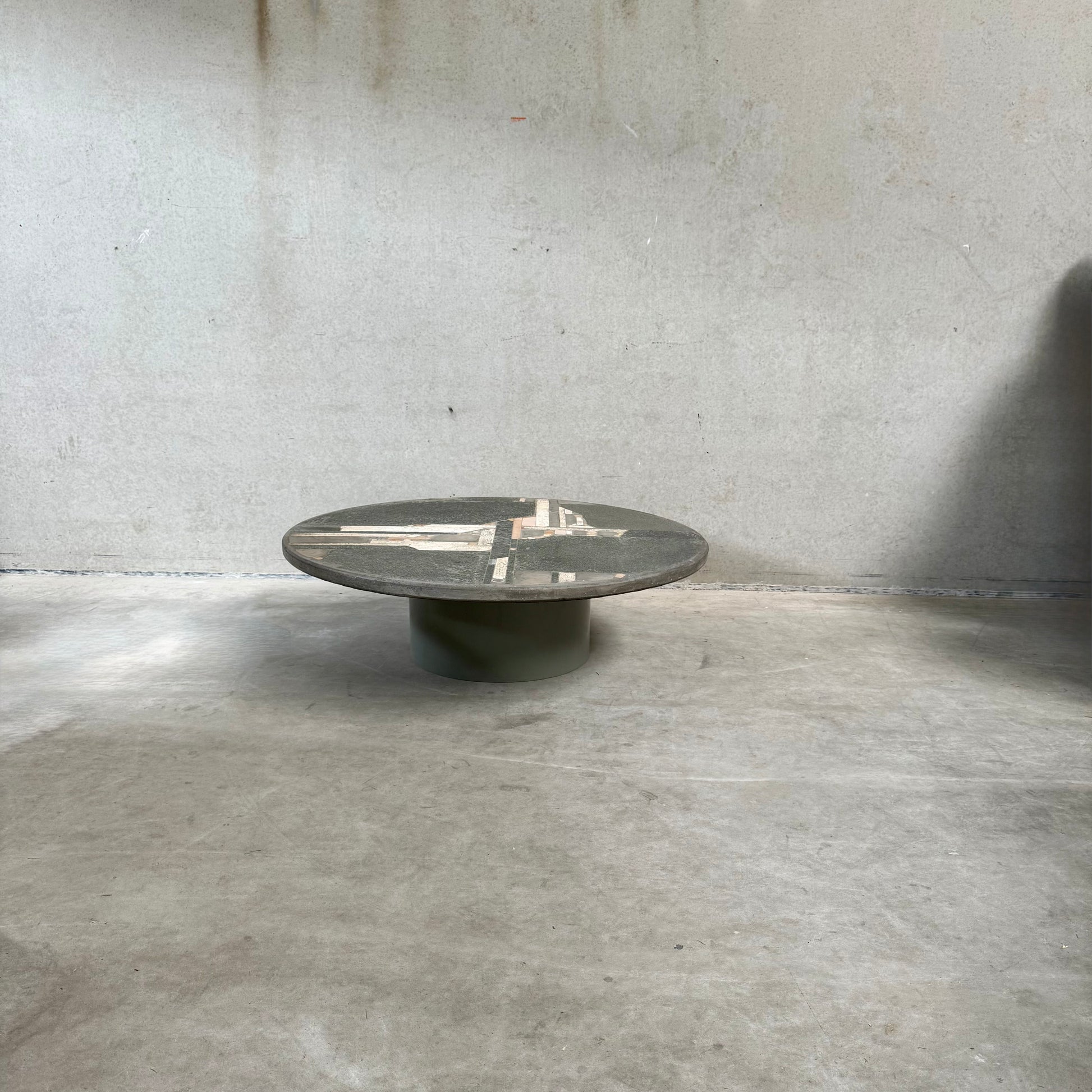 Brutalist Slate Stone Round Coffee Table By Sculptor Paul Kingma