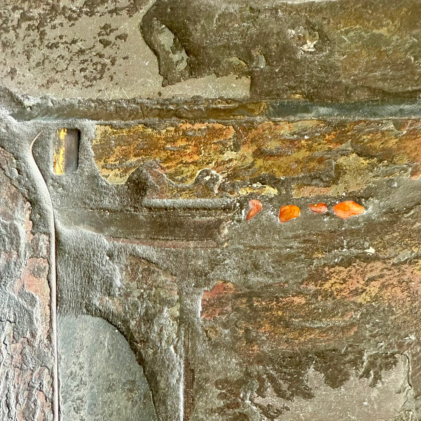 Table basse carrée brutaliste en ardoise et agate brune par Paul Kingma 1990