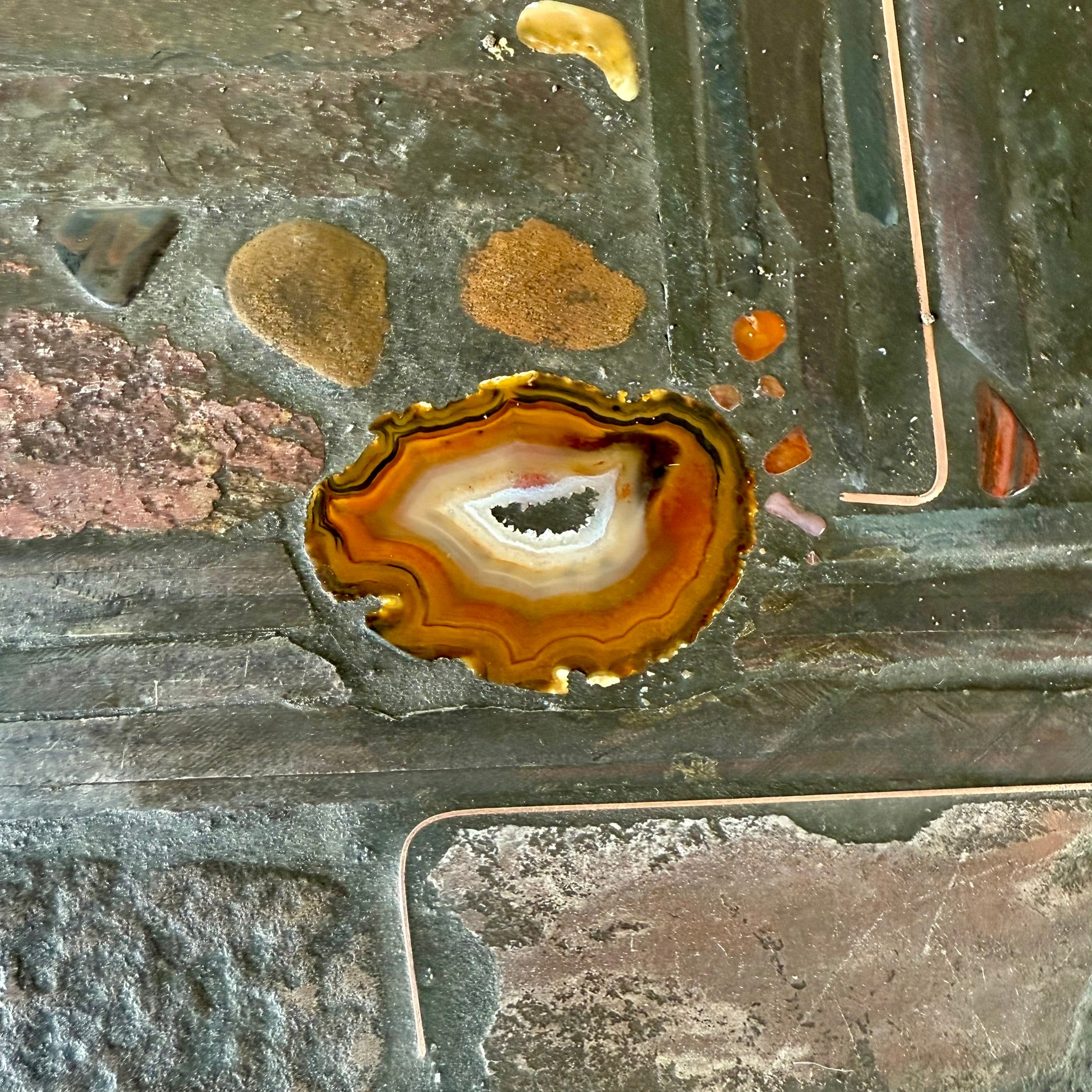 Brutalist Square Slate Stone Brown Agate Coffee Table by Paul Kingma 1990