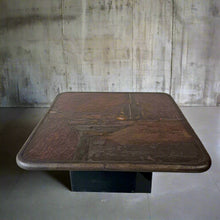 Load image into Gallery viewer, Brutalist Square Slate Stone Brown Agate Coffee Table by Paul Kingma 1990
