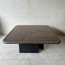 Load image into Gallery viewer, Brutalist Square Slate Stone Brown Agate Coffee Table by Paul Kingma 1990
