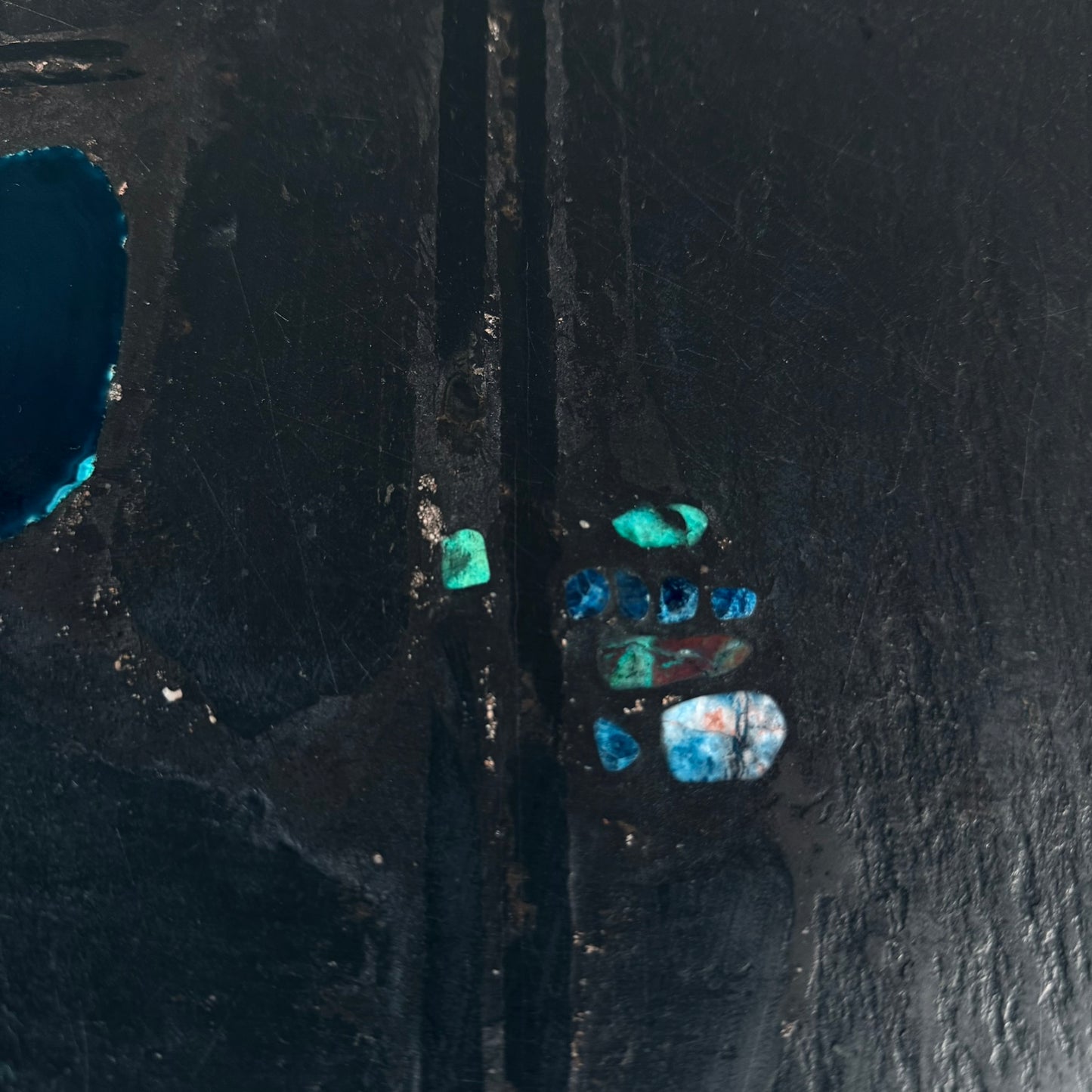 Brutalist Slate Stone Blue Agate Round Coffee Table by Paul Kingma, Netherlands 1990