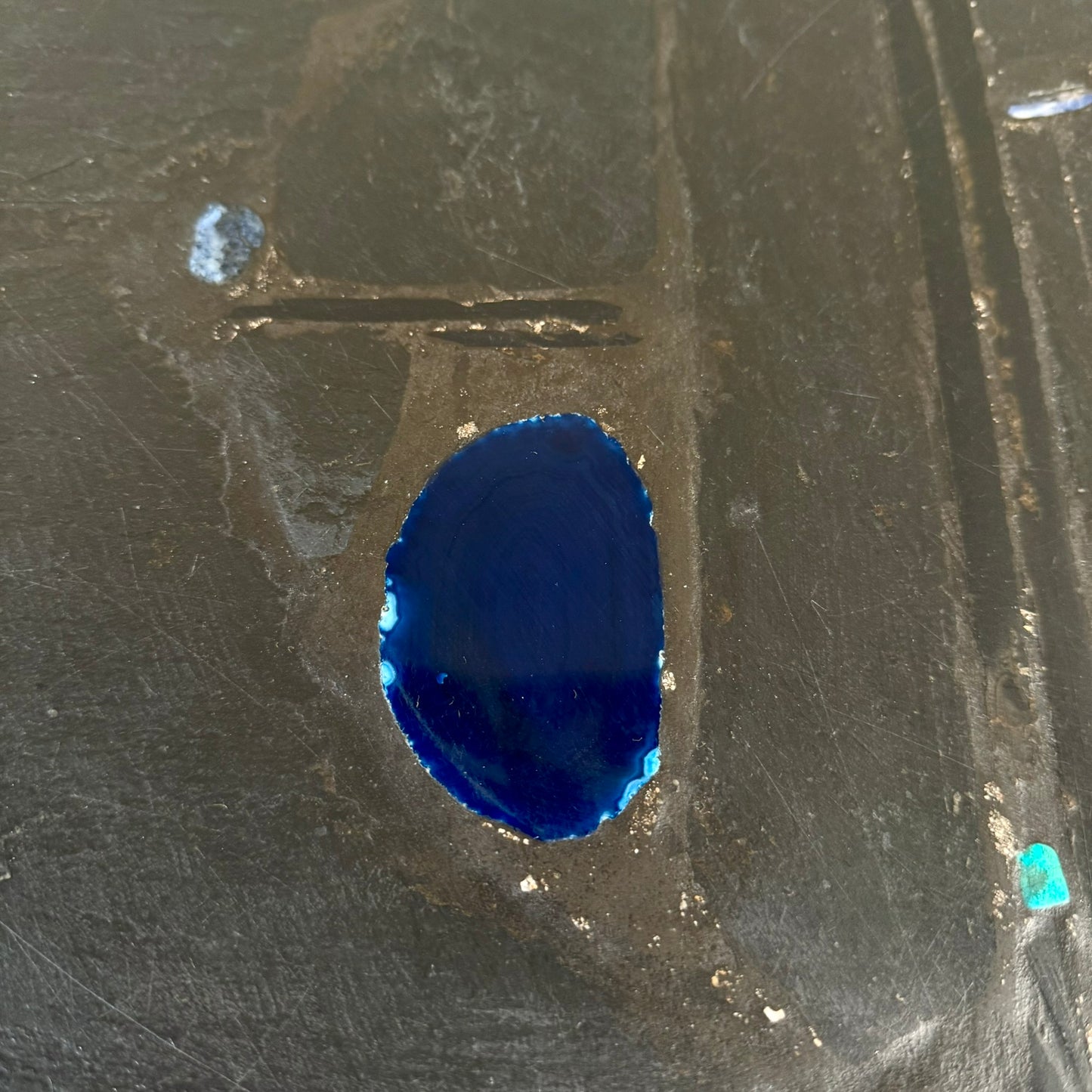 Brutalist Slate Stone Blue Agate Round Coffee Table by Paul Kingma, Netherlands 1990