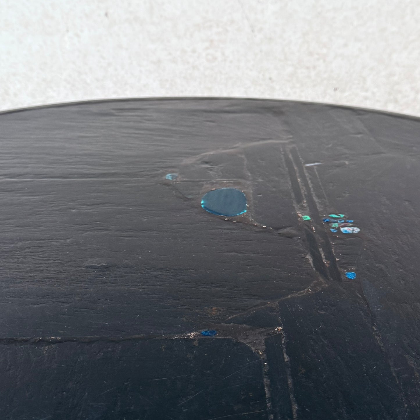 Brutalist Slate Stone Blue Agate Round Coffee Table by Paul Kingma, Netherlands 1990