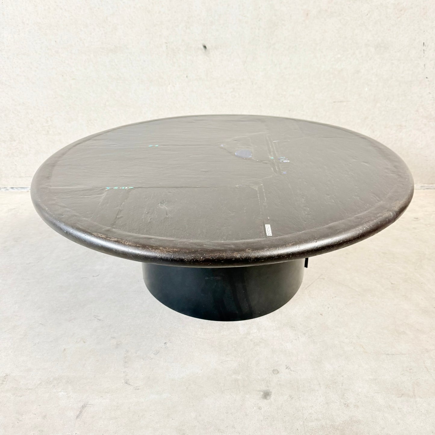 Brutalist Slate Stone Blue Agate Round Coffee Table by Paul Kingma, Netherlands 1990