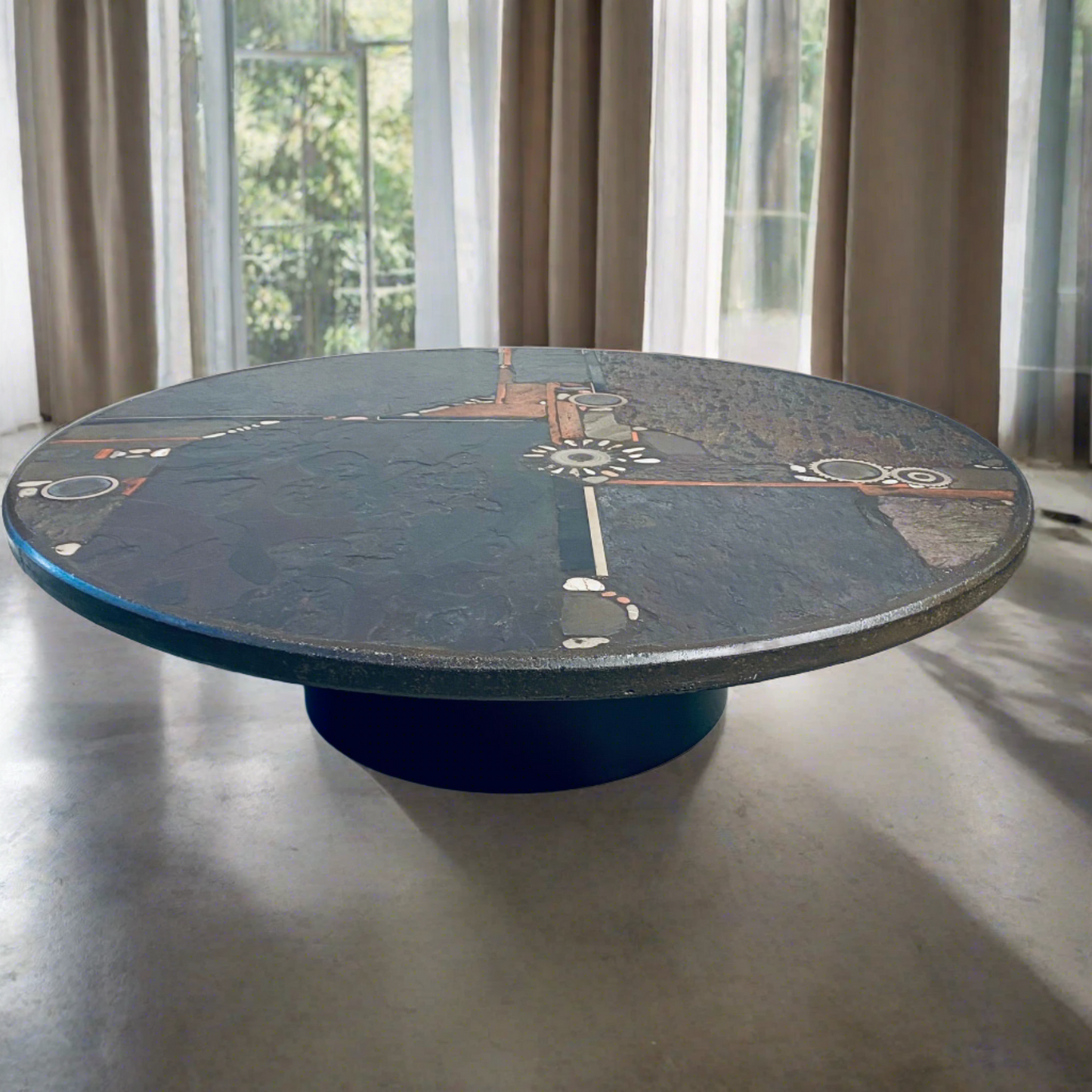 Runder Couchtisch im Stil des Brutalismus, entworfen vom Bildhauer Paul Kingma, Niederlande, 1984