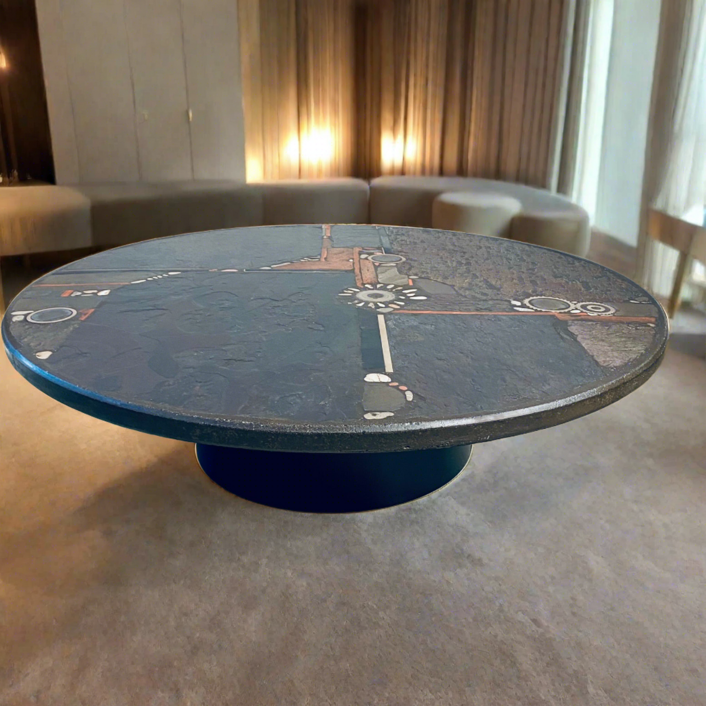 Runder Couchtisch im Stil des Brutalismus, entworfen vom Bildhauer Paul Kingma, Niederlande, 1984