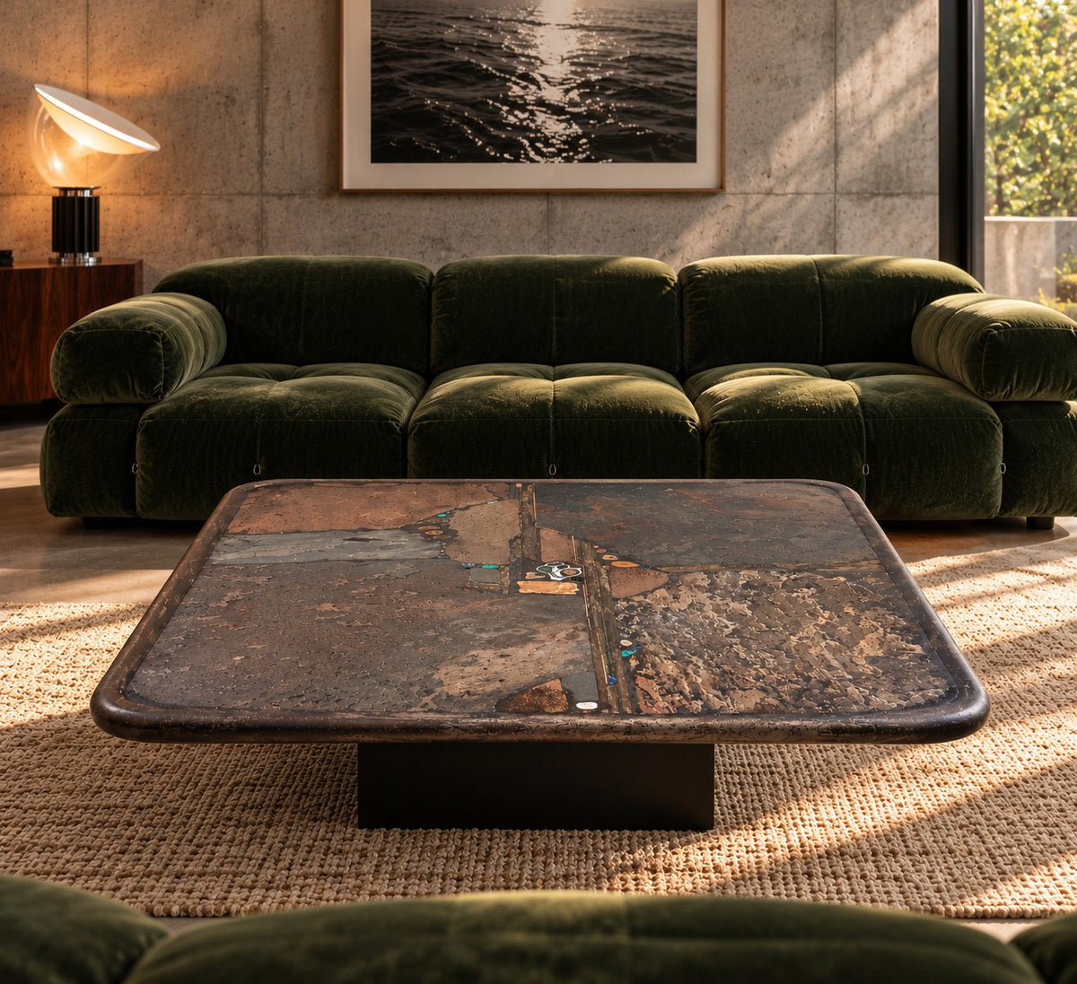 Brutalist Hand-Made Rectangular Slate Stone Coffee Table by Paul Kingma 1990