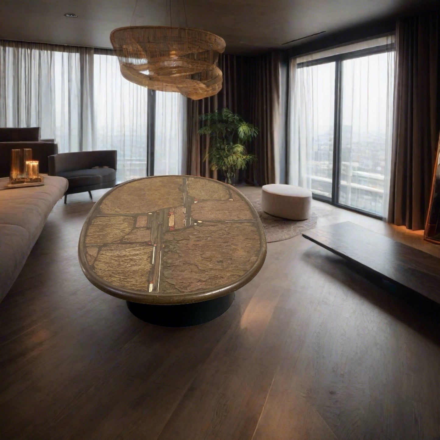 Brutalistischer ovaler Couchtisch des Bildhauers Paul Kingma, niederländisches Design