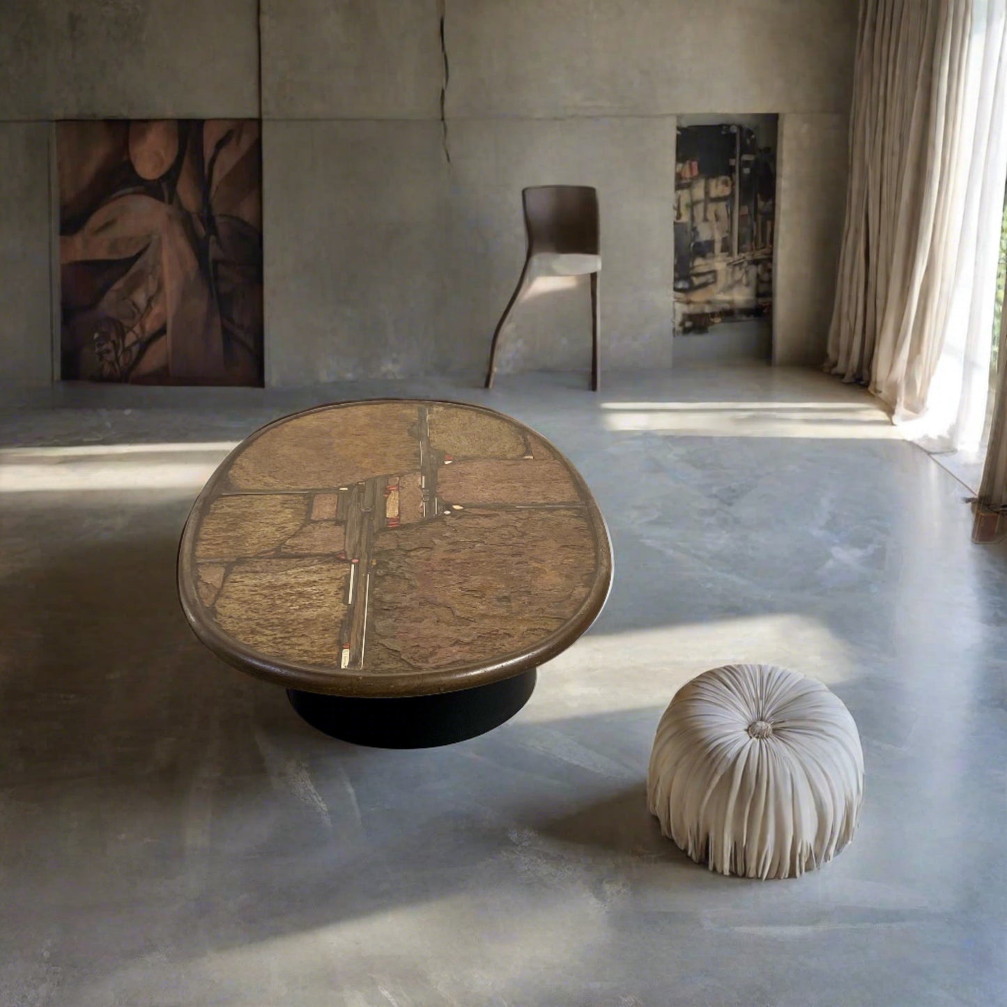 Brutalistischer ovaler Couchtisch des Bildhauers Paul Kingma, niederländisches Design