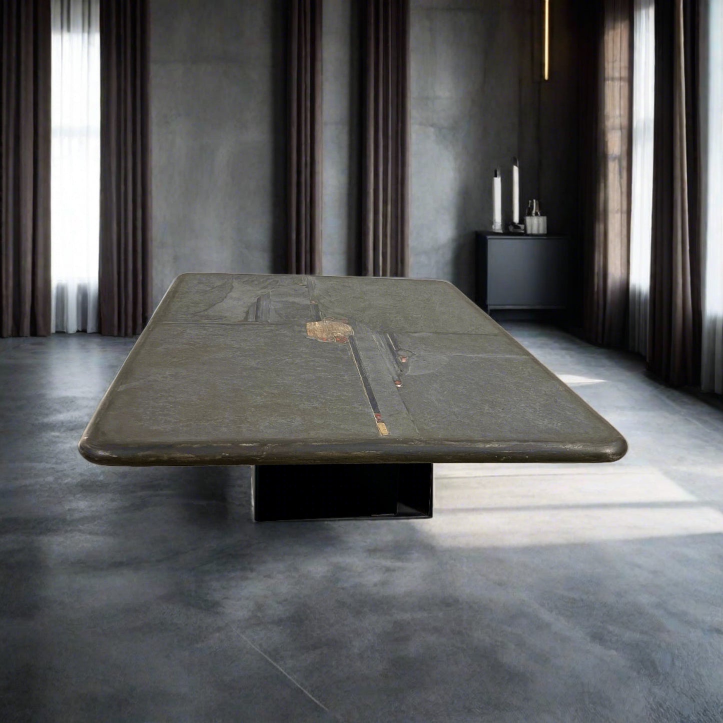 Brutalistischer rechteckiger Couchtisch aus Schieferstein vom Bildhauer Paul Kingma, 1996