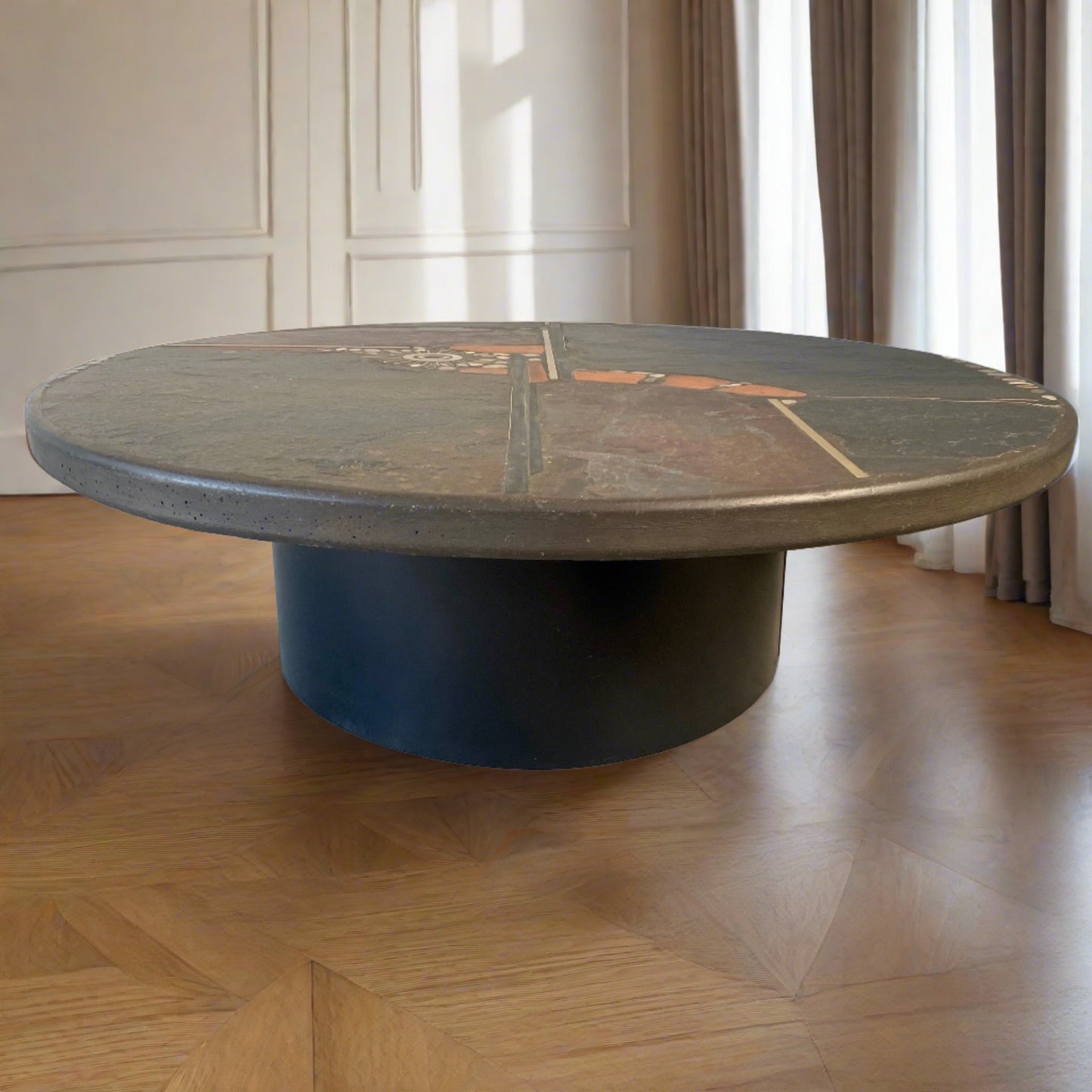 Runder Couchtisch im Stil des Brutalismus, entworfen vom Bildhauer Paul Kingma, Niederlande, 1985