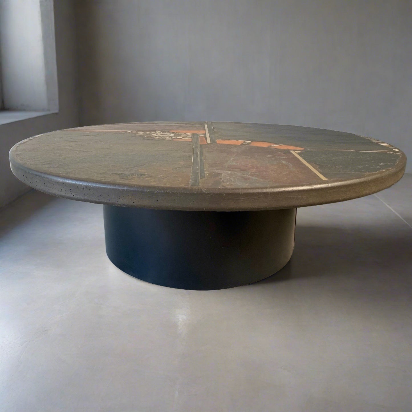 Runder Couchtisch im Stil des Brutalismus, entworfen vom Bildhauer Paul Kingma, Niederlande, 1985