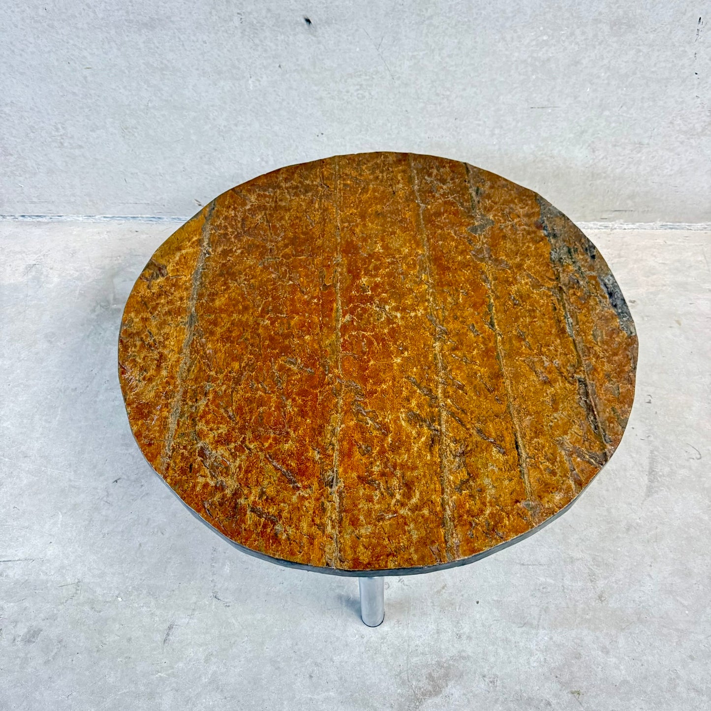 Brutalist Round Raw Slate Stone Coffee Table, France 1970