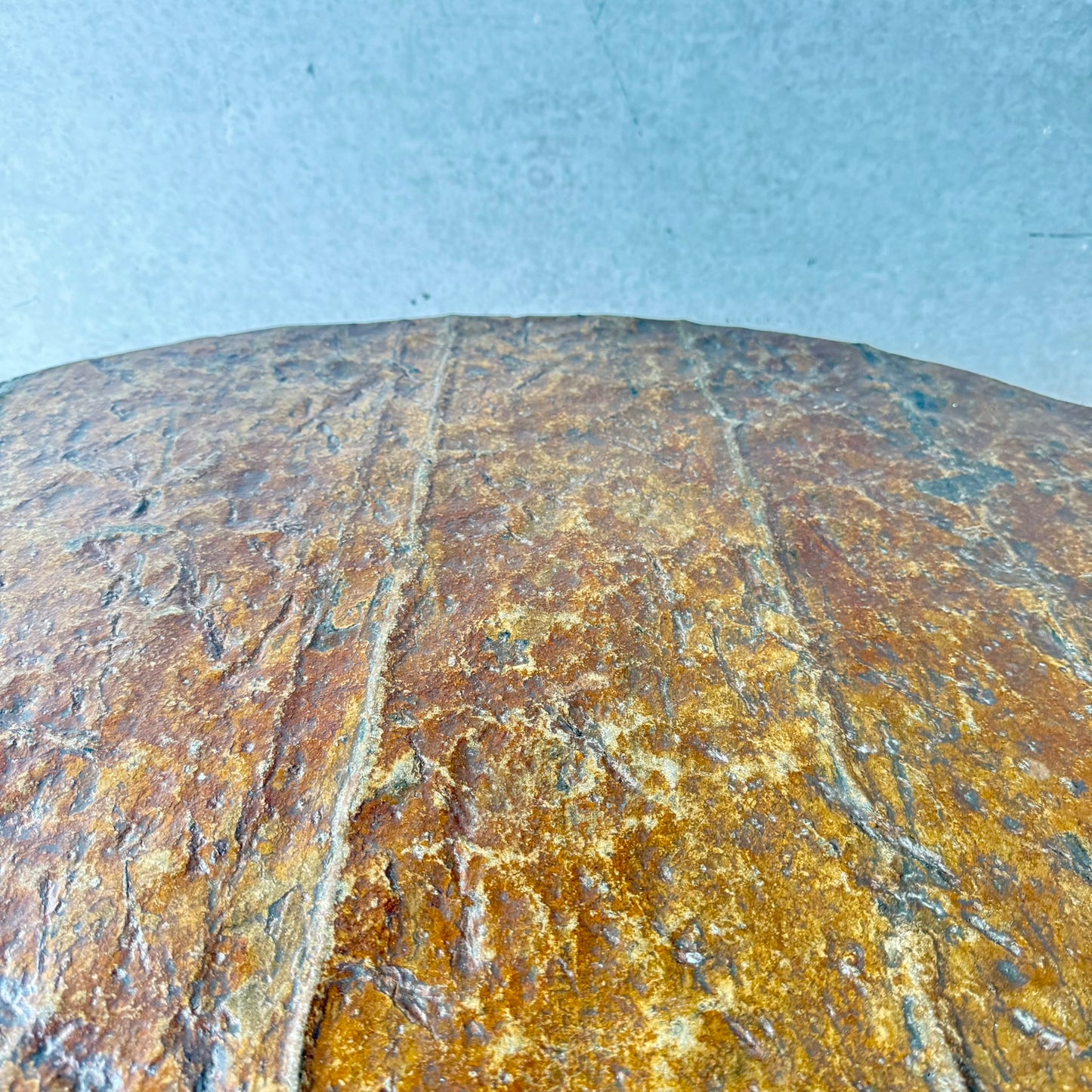 Brutalist Round Raw Slate Stone Coffee Table, France 1970