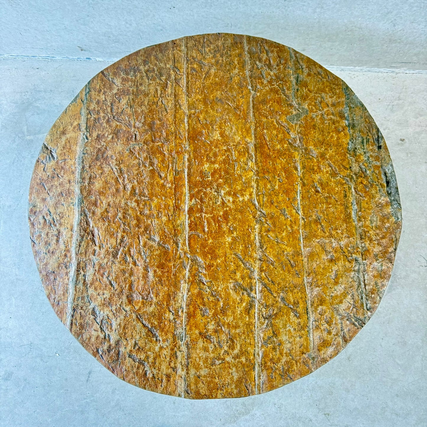 Brutalist Round Raw Slate Stone Coffee Table, France 1970