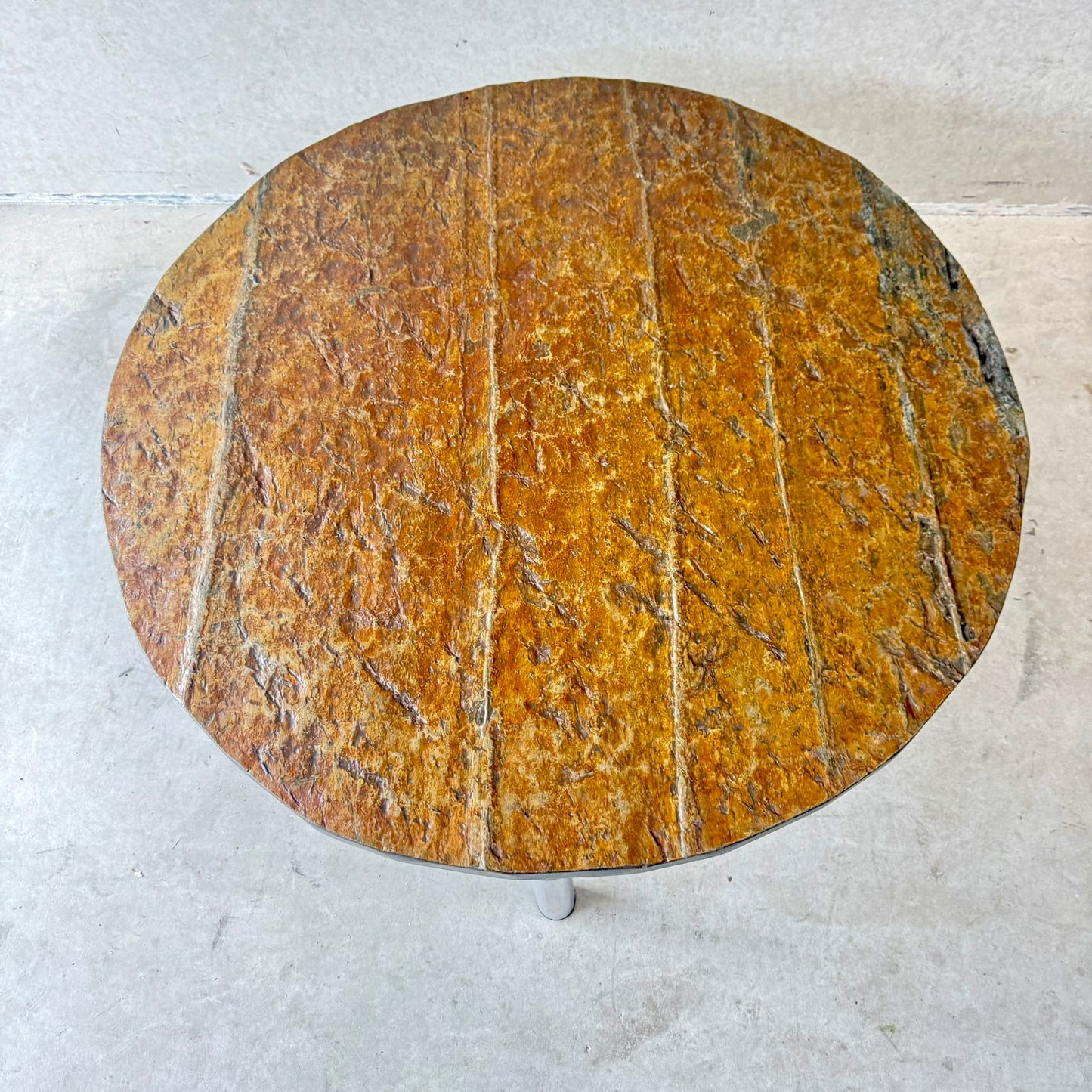 Brutalist Round Raw Slate Stone Coffee Table, France 1970