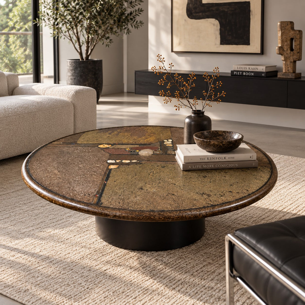 Brutalist Round Slate Stone Ammonite Coffee Table, Netherlands 99