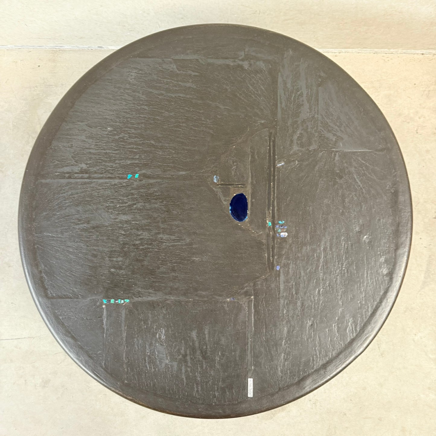 Brutalist Slate Stone Blue Agate Round Coffee Table by Paul Kingma, Netherlands 1990