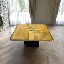 Load image into Gallery viewer, Brutalist Square Slate Stone Blue Agate Coffee Table by Paul Kingma 1996
