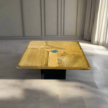 Load image into Gallery viewer, Brutalist Square Slate Stone Blue Agate Coffee Table by Paul Kingma 1996
