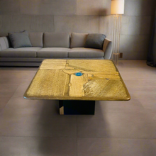 Load image into Gallery viewer, Brutalist Square Slate Stone Blue Agate Coffee Table by Paul Kingma 1996
