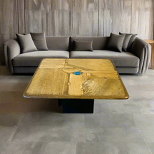 Load image into Gallery viewer, Brutalist Square Slate Stone Blue Agate Coffee Table by Paul Kingma 1996

