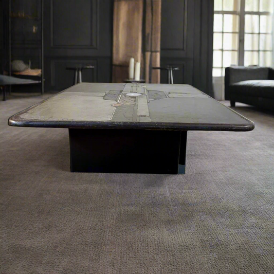 Großer, brutalistischer, rechteckiger Couchtisch aus Schiefer und Achat von Paul Kingma, 2000
