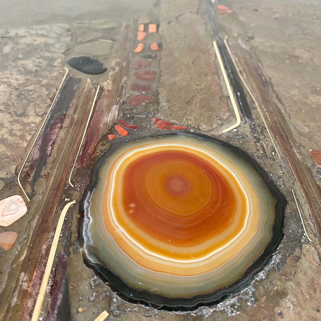 Brutalist Square Slate Stone Red Agate Coffee Table by Paul Kingma 1990