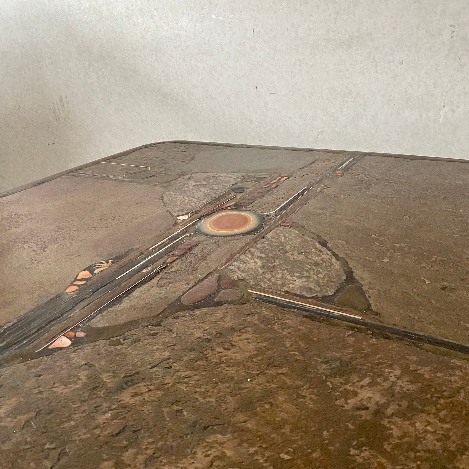 Brutalist Square Slate Stone Red Agate Coffee Table by Paul Kingma 1990