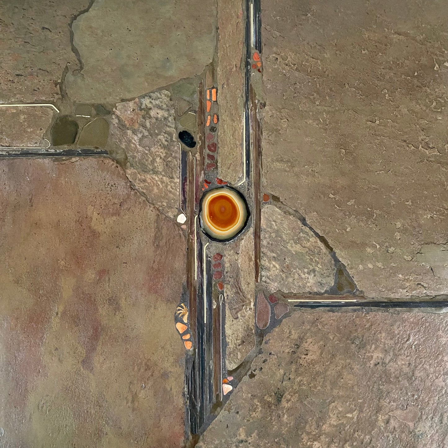 Brutalist Square Slate Stone Red Agate Coffee Table by Paul Kingma 1990