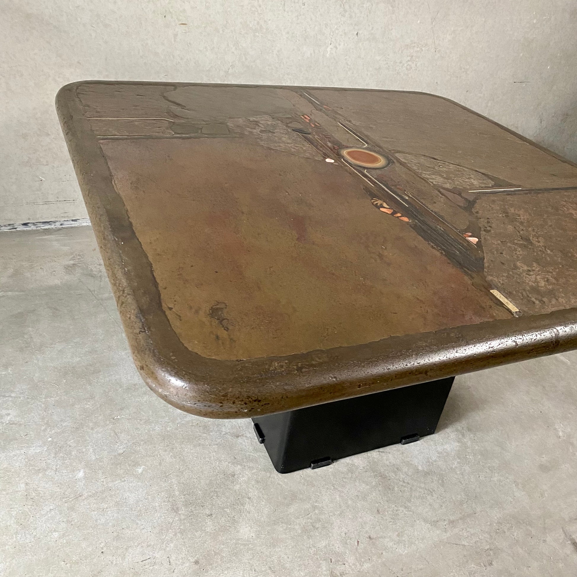 Brutalist Square Slate Stone Red Agate Coffee Table by Paul Kingma 1990