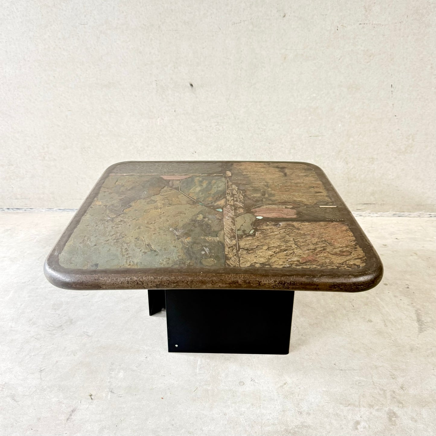 Brutalist Square Slate Stone Coffee Table by Paul Kingma, Netherlands 1990