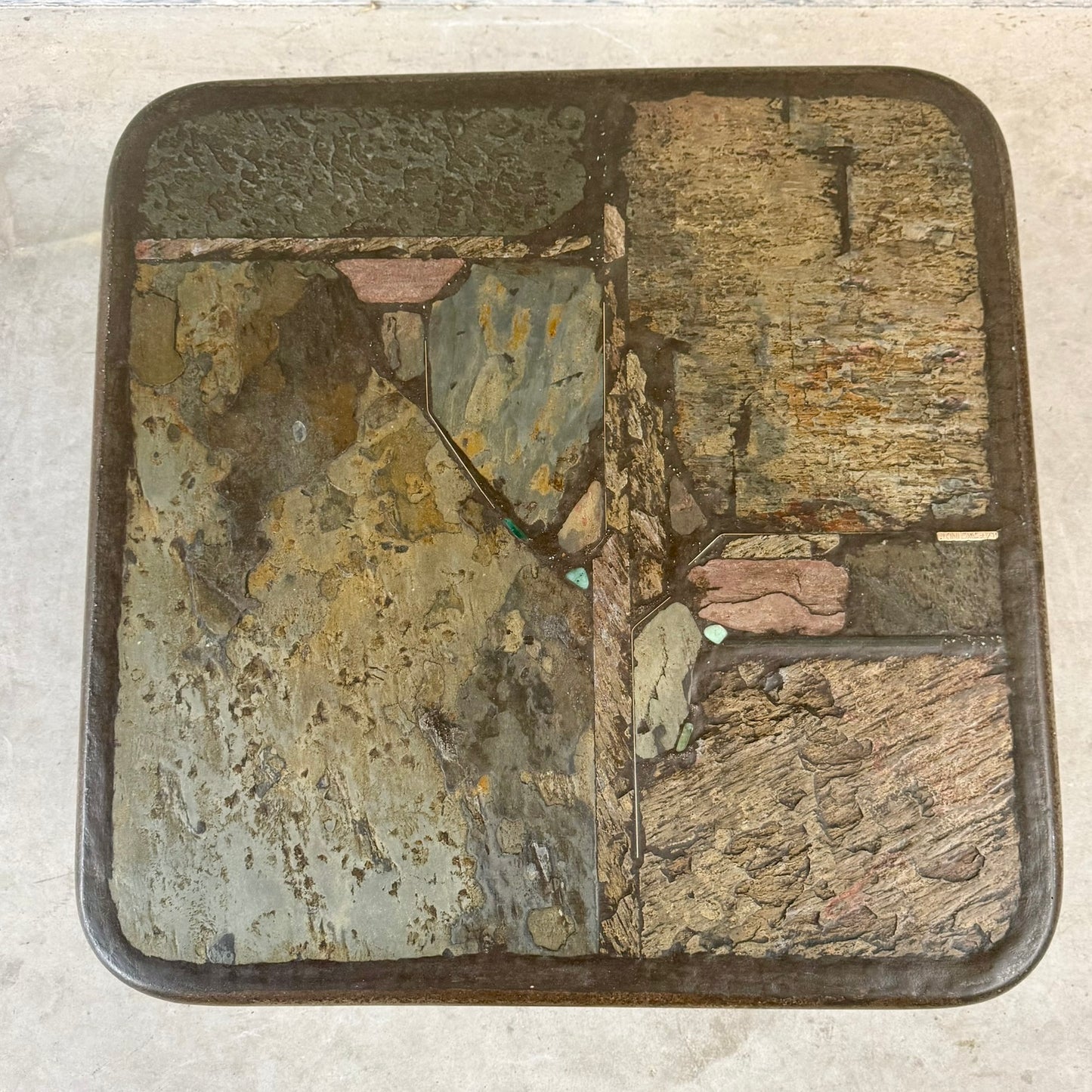 Brutalist Square Slate Stone Coffee Table by Paul Kingma, Netherlands 1990