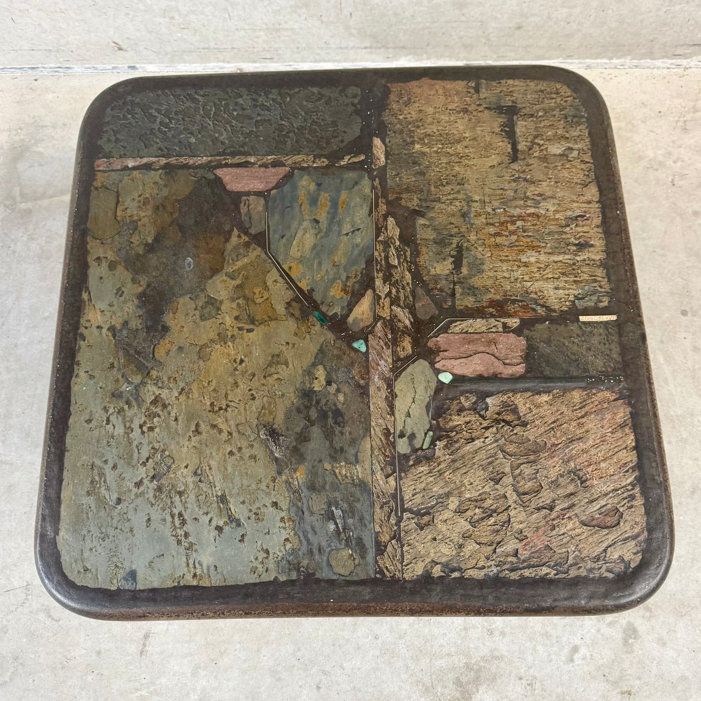 Brutalist Square Slate Stone Coffee Table by Paul Kingma, Netherlands 1990