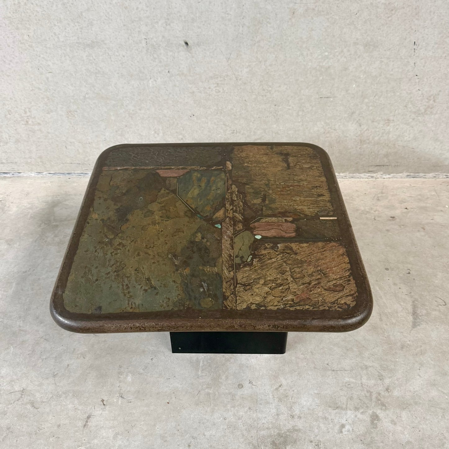 Brutalist Square Slate Stone Coffee Table by Paul Kingma, Netherlands 1990