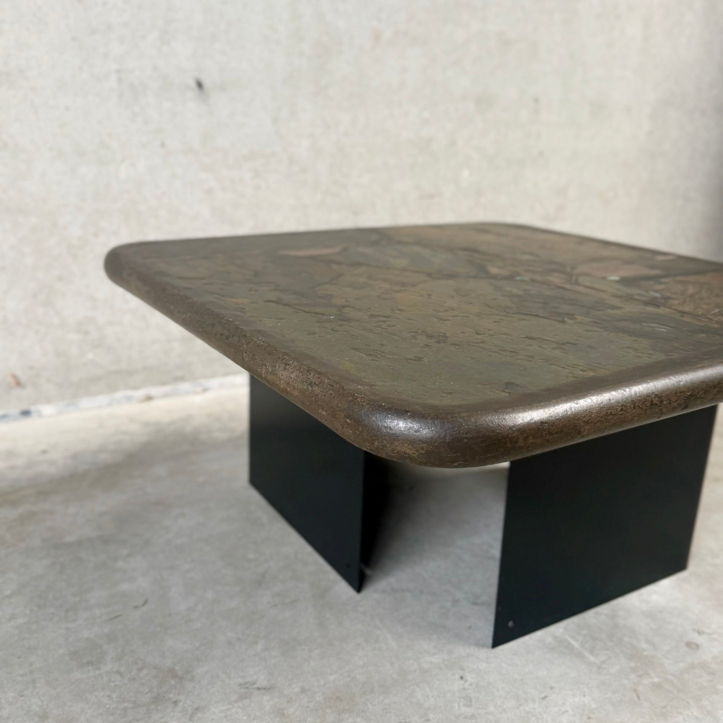 Brutalist Square Slate Stone Coffee Table by Paul Kingma, Netherlands 1990