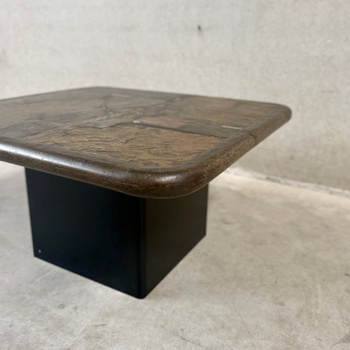 Brutalist Square Slate Stone Coffee Table by Paul Kingma, Netherlands 1990