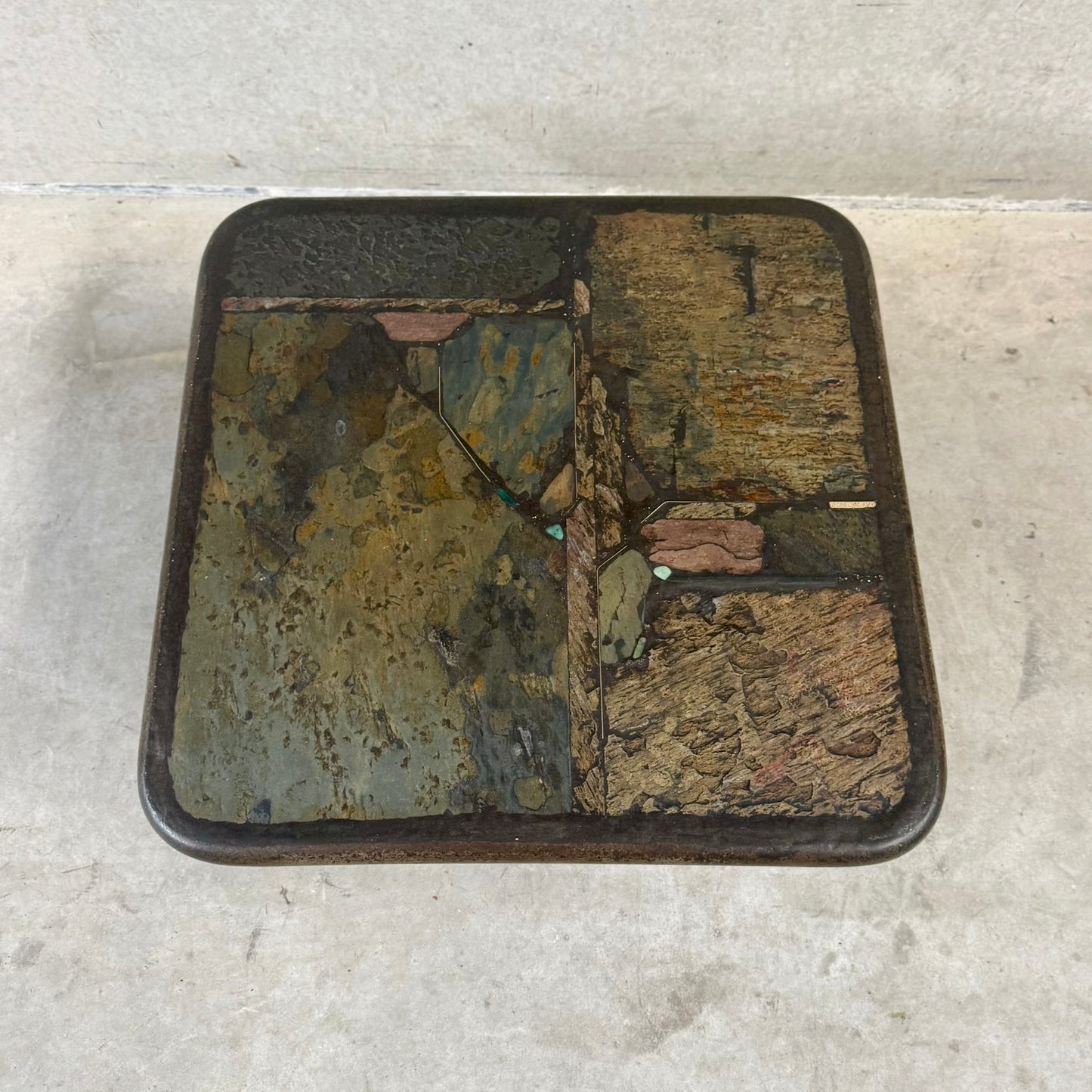 Brutalist Square Slate Stone Coffee Table by Paul Kingma, Netherlands 1990