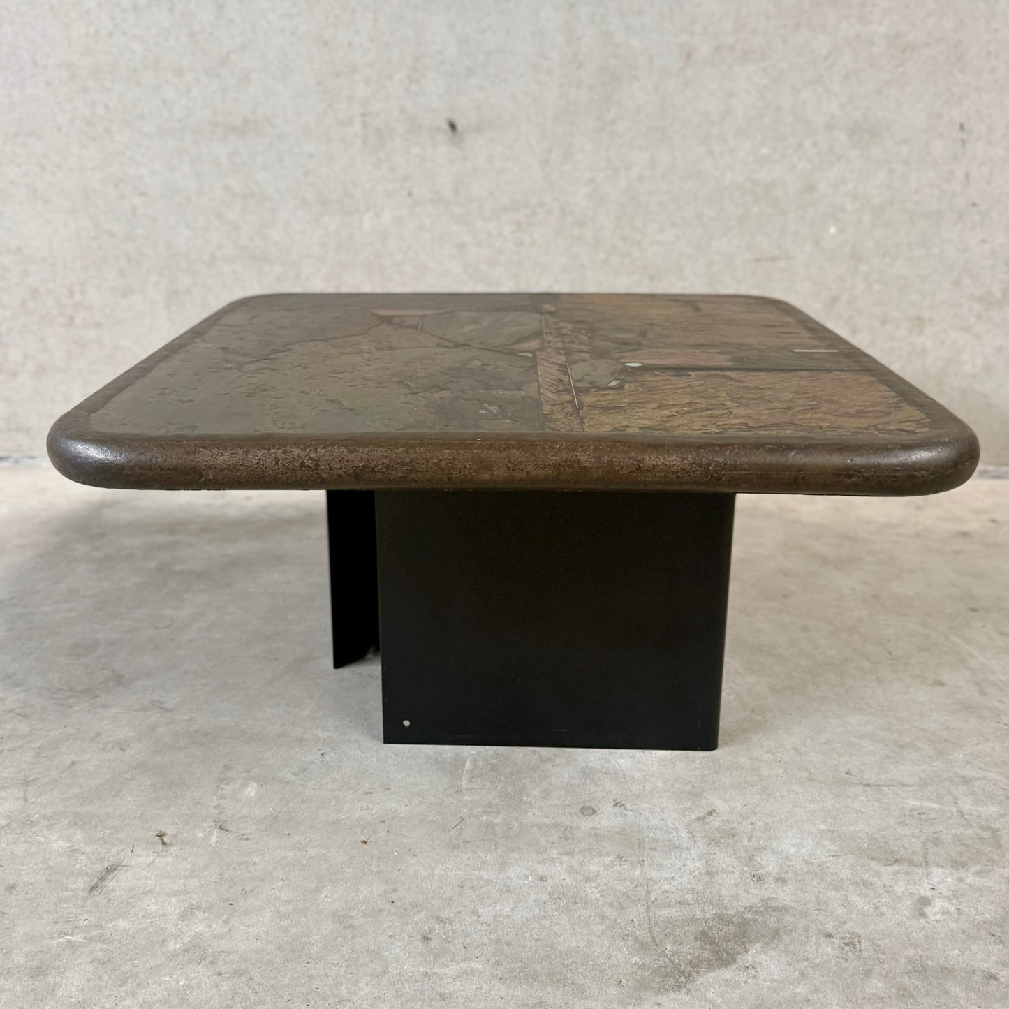 Brutalist Square Slate Stone Coffee Table by Paul Kingma, Netherlands 1990