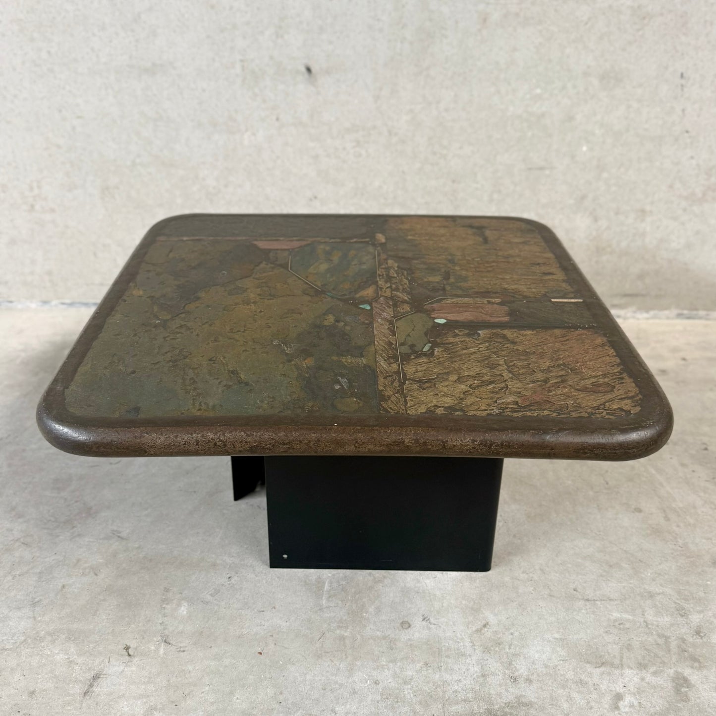 Brutalist Square Slate Stone Coffee Table by Paul Kingma, Netherlands 1990