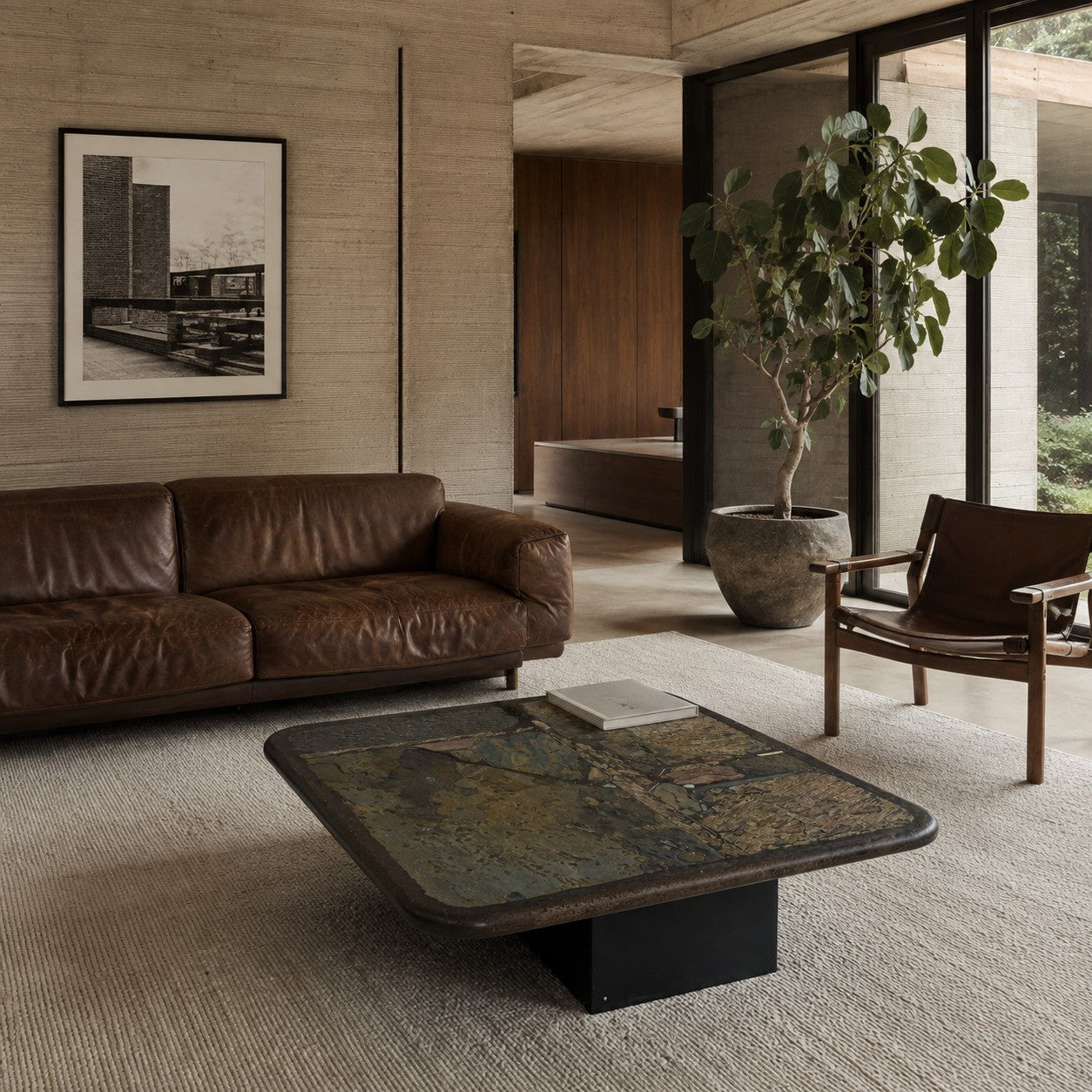 Brutalist Square Slate Stone Coffee Table by Paul Kingma, Netherlands 1990