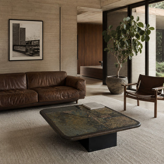 Brutalist Square Slate Stone Coffee Table by Paul Kingma, Netherlands 1990