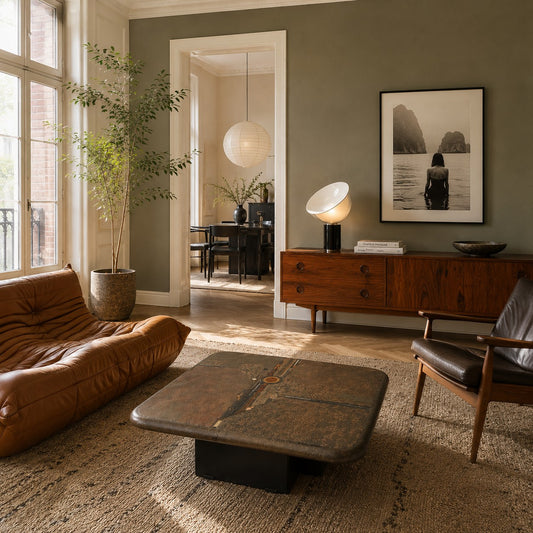 Brutalistischer quadratischer Couchtisch aus Schiefer und rotem Achat von Paul Kingma, 1990