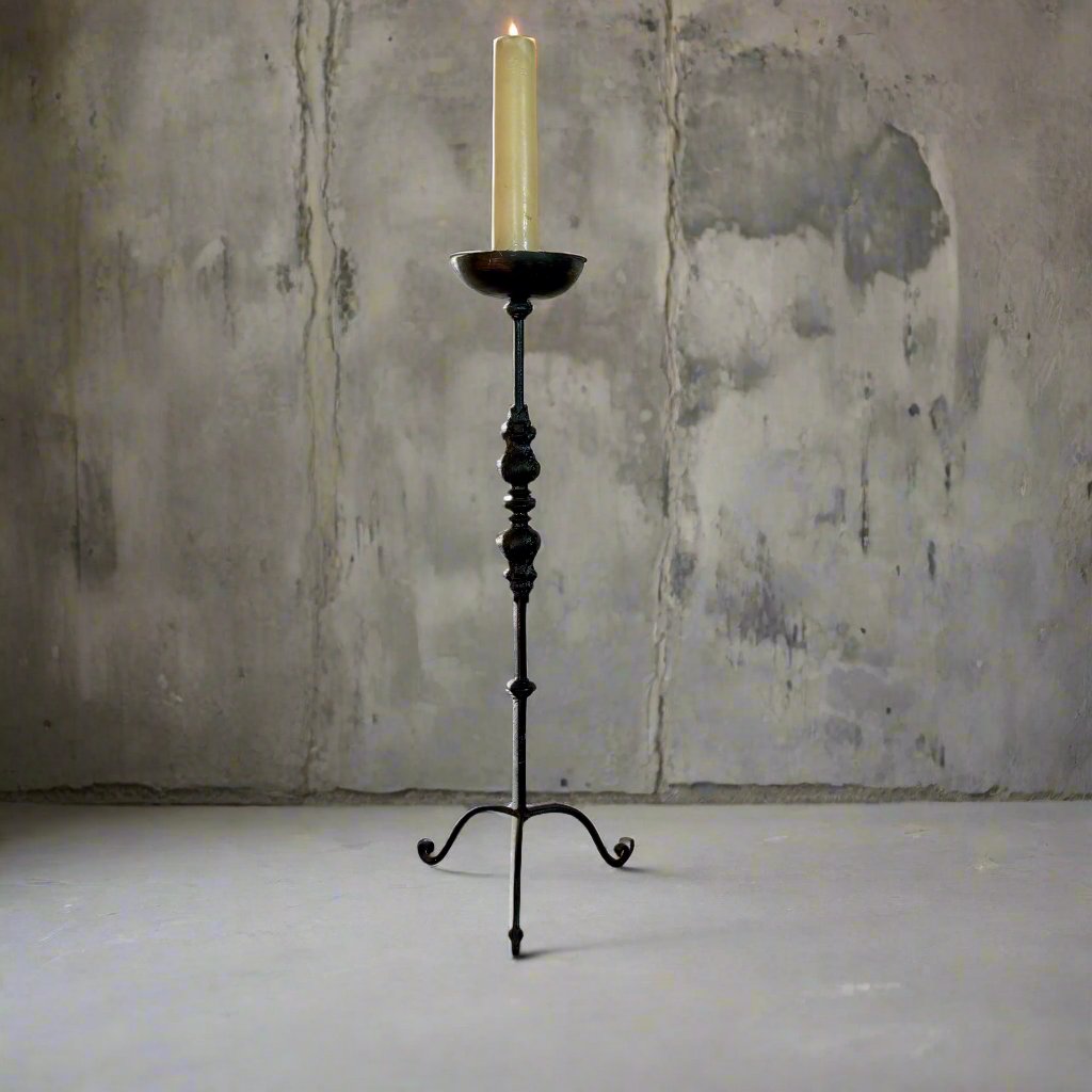 Brutalist Vintage Cast Iron Candle Holder